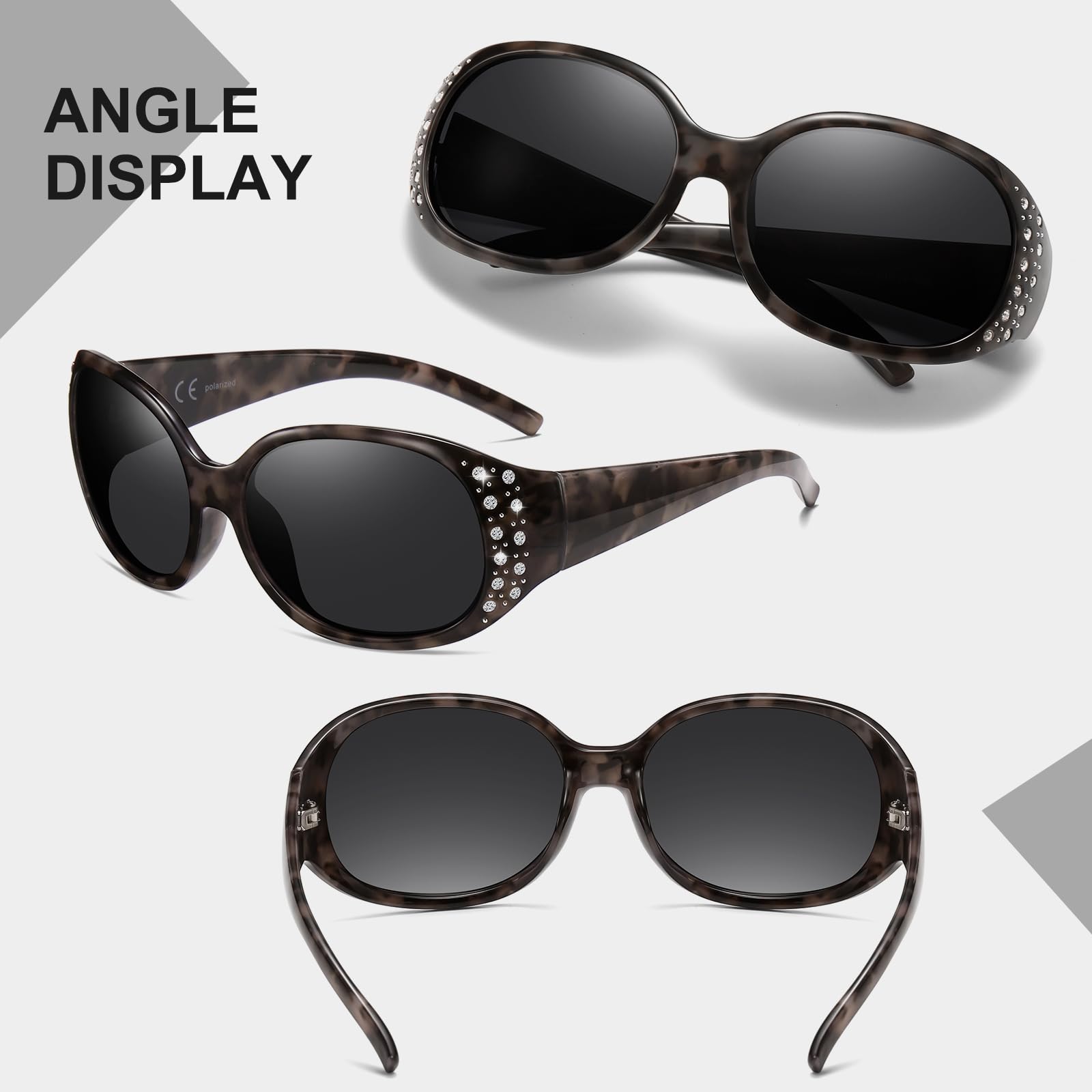 HAOLOTA Polarized Sunglasses for Women Rhinestone Wrap Around SG0008