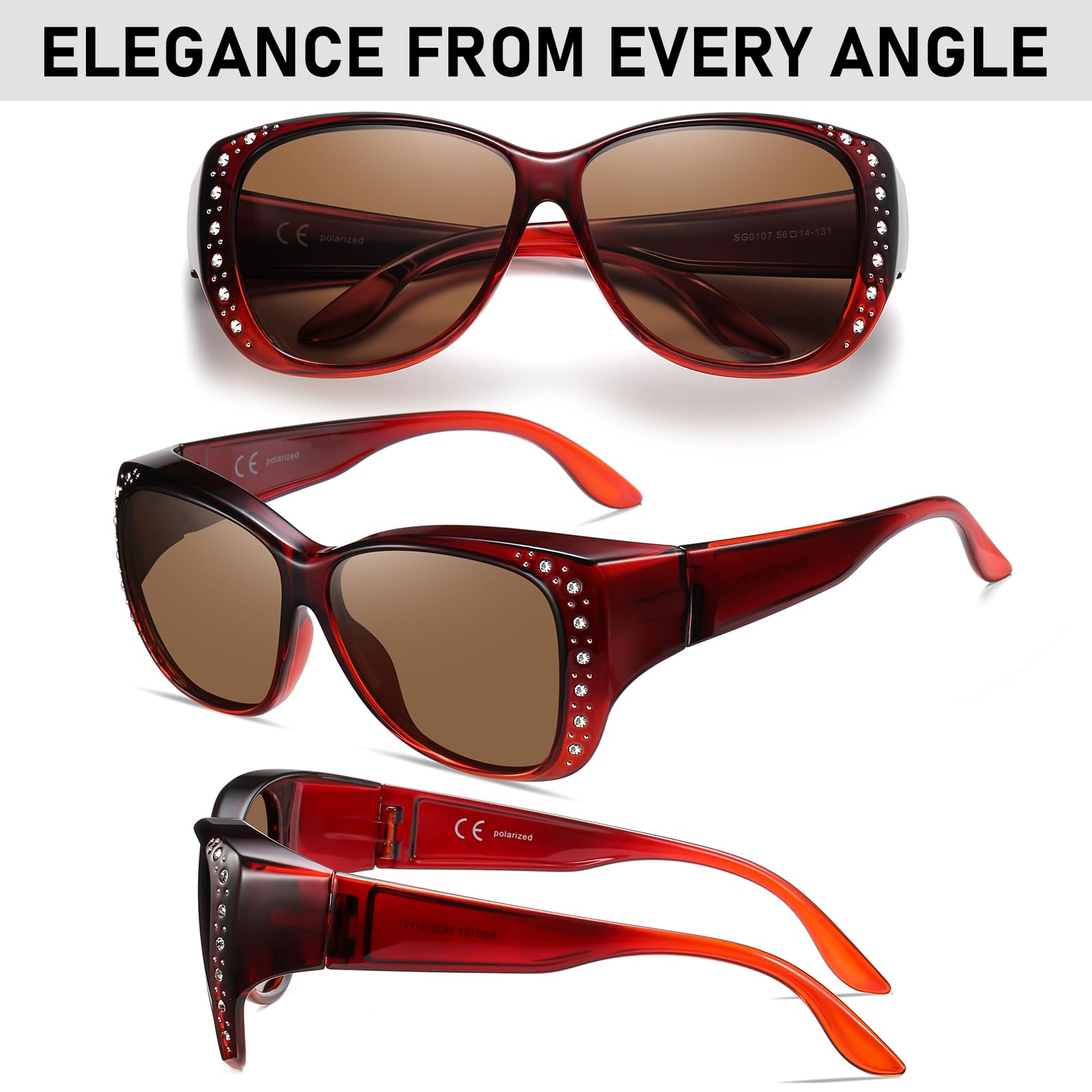 HAOLOTA Women's Polarized Fit Over Sunglasses with RhinestoneUV400 Protection SG0107
