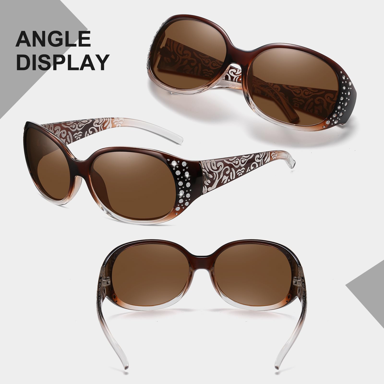 HAOLOTA Polarized Sunglasses for Women Rhinestone Wrap Around SG0008