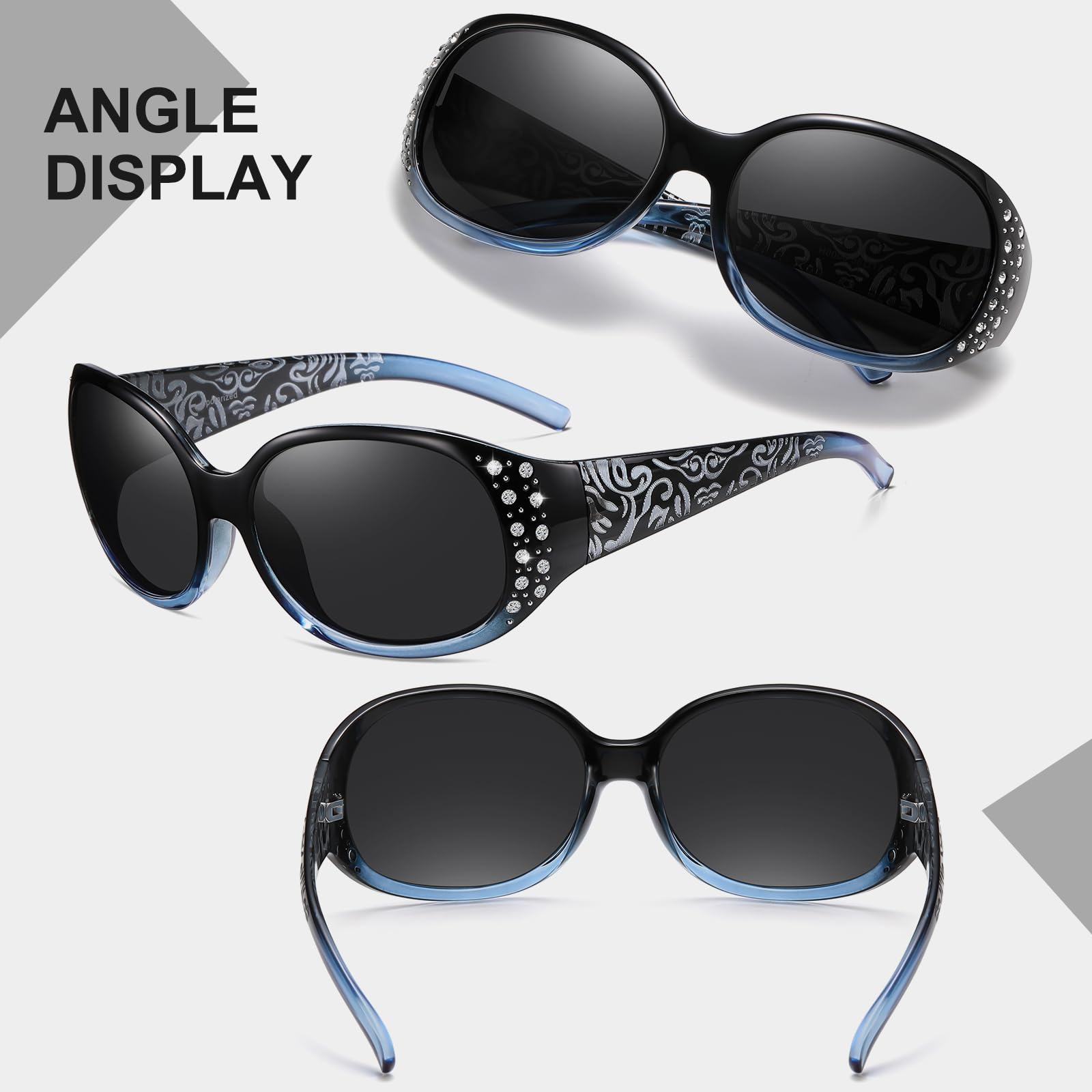 HAOLOTA Polarized Sunglasses for Women Rhinestone Wrap Around SG0008