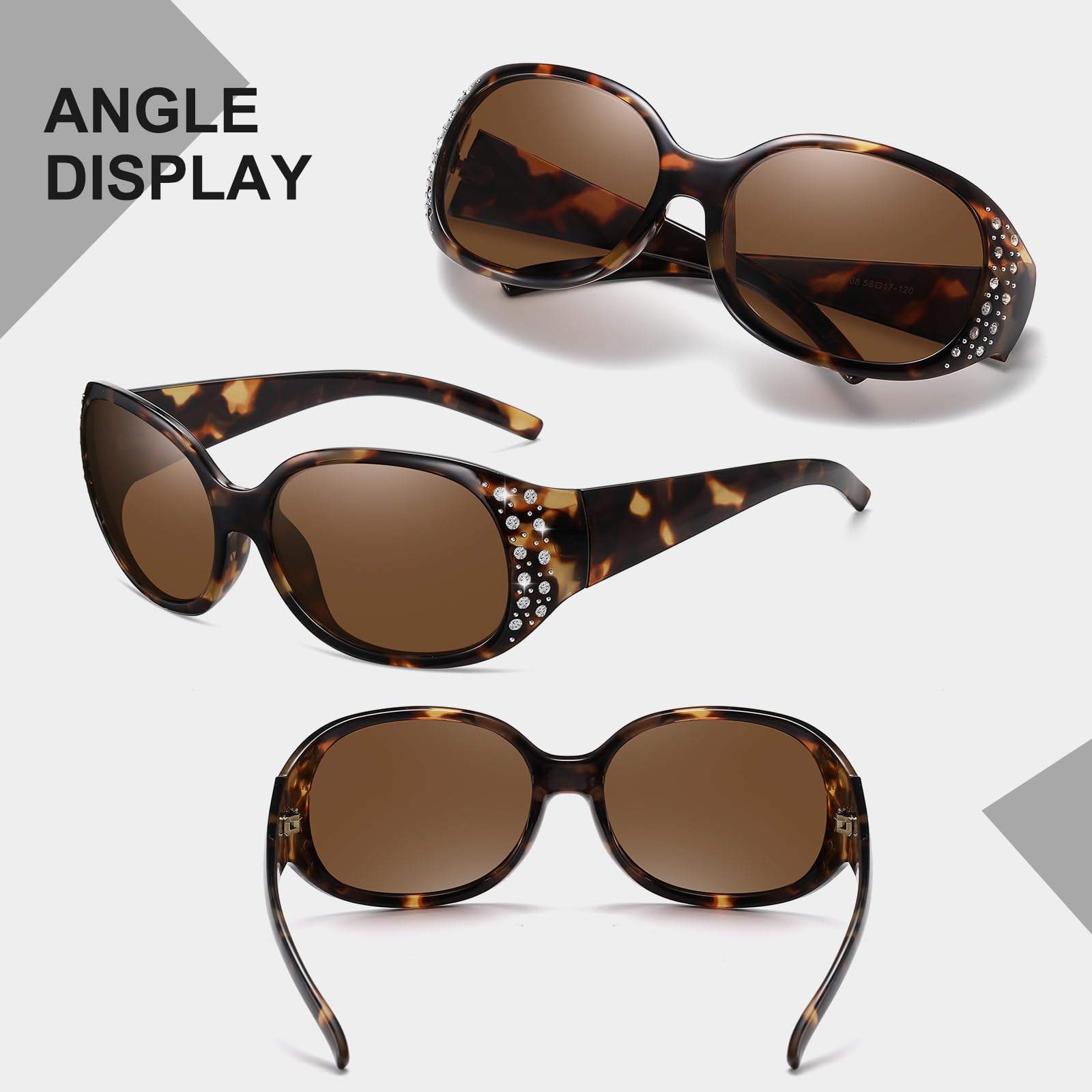 HAOLOTA Polarized Sunglasses for Women Rhinestone Wrap Around SG0008