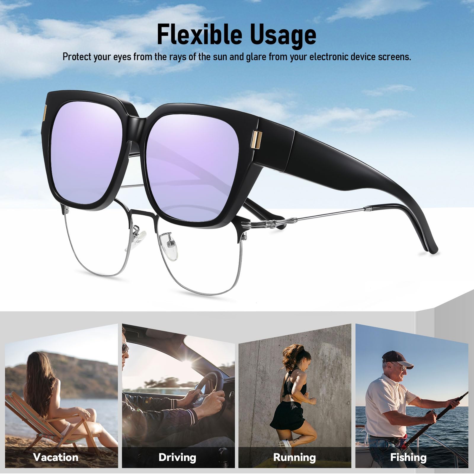 HAOLOTA Fit-Over Sunglasses for Women Men Square Shapes UV Protection SG0512