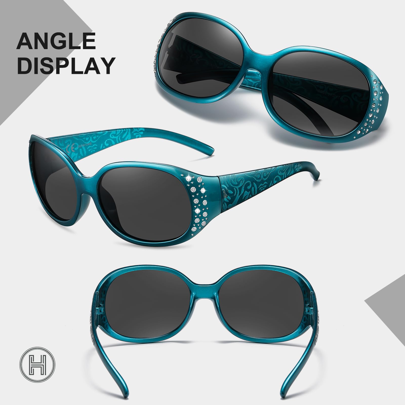 HAOLOTA Polarized Sunglasses for Women Rhinestone Wrap Around SG0008