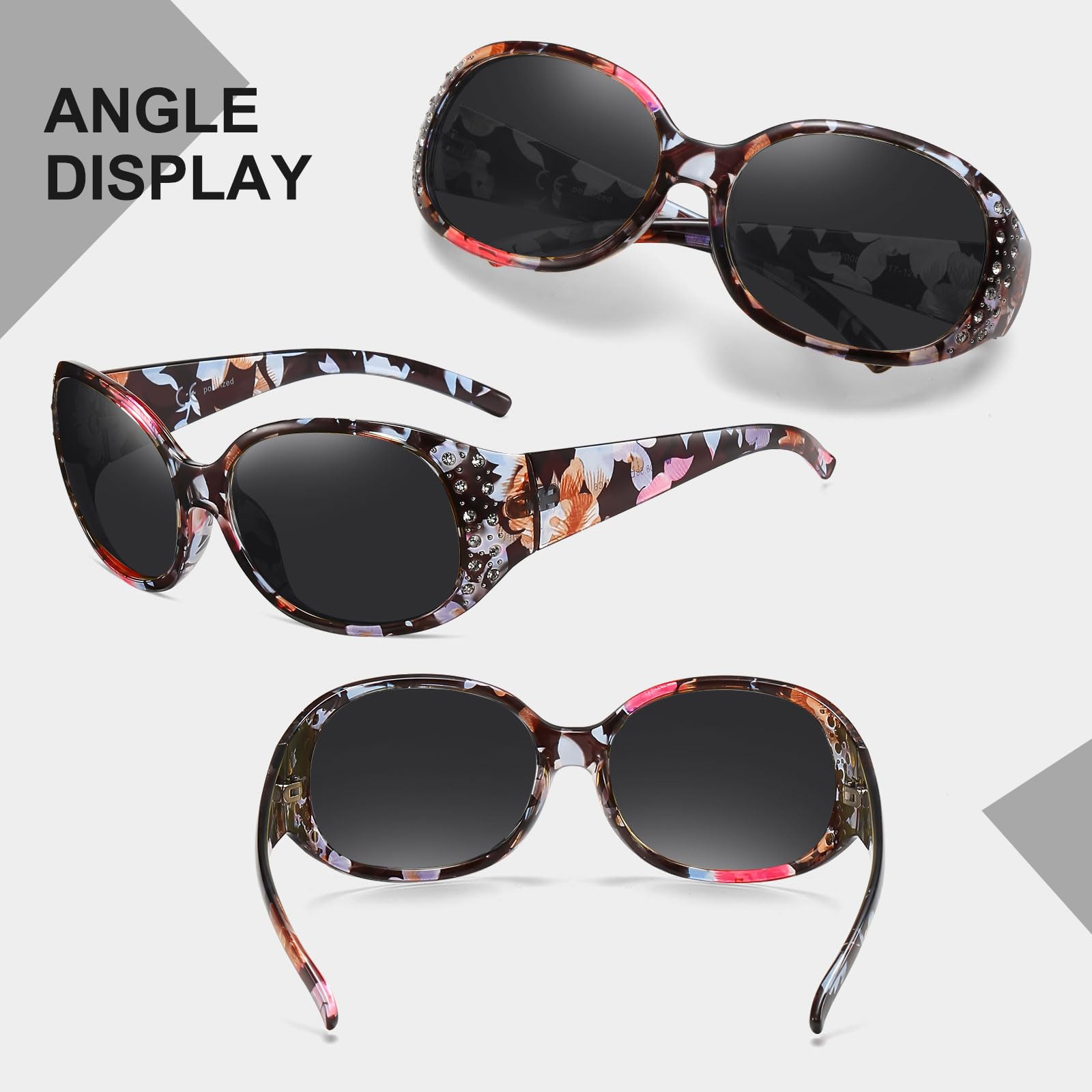 HAOLOTA Polarized Sunglasses for Women Rhinestone Wrap Around SG0008