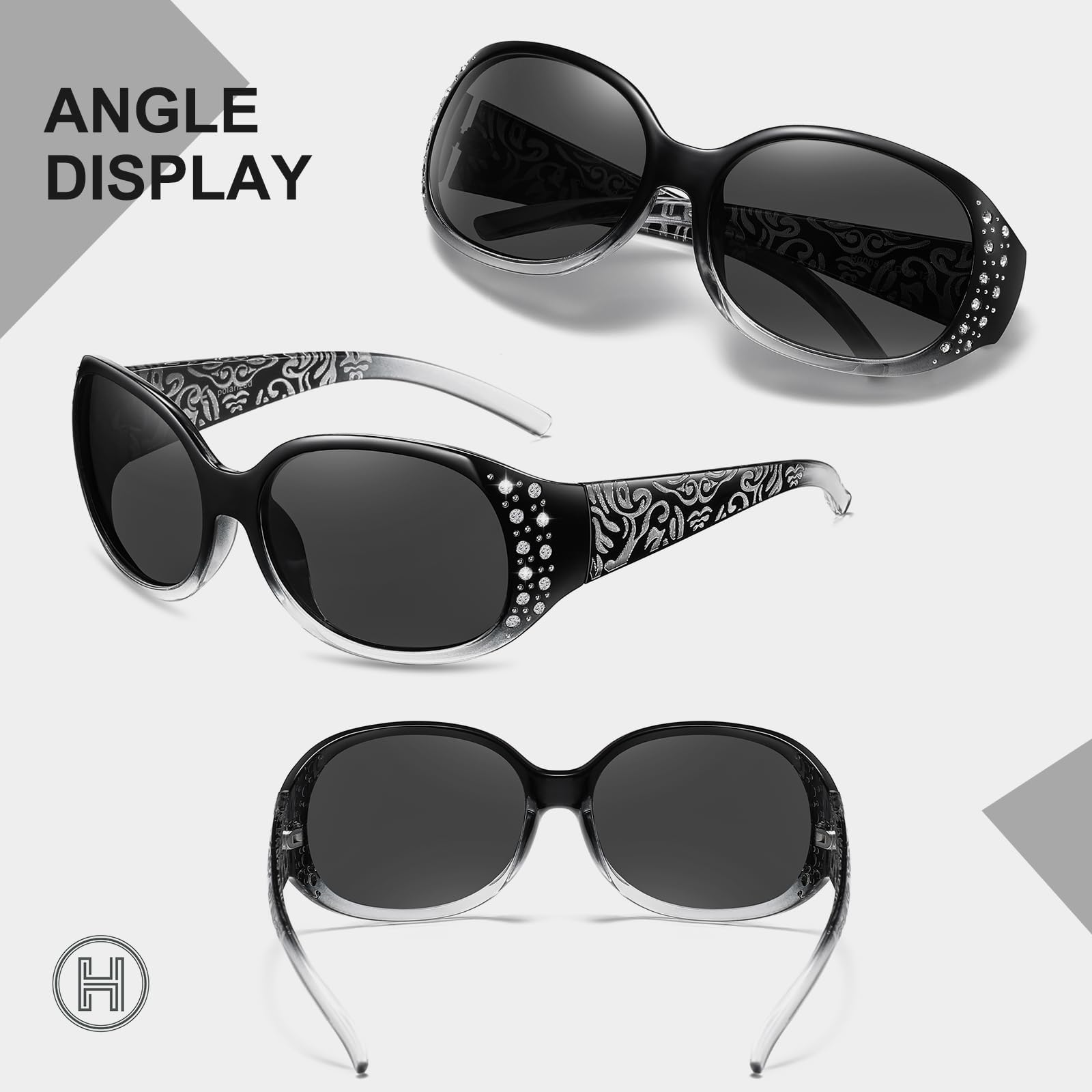 HAOLOTA Polarized Sunglasses for Women Rhinestone Wrap Around SG0008