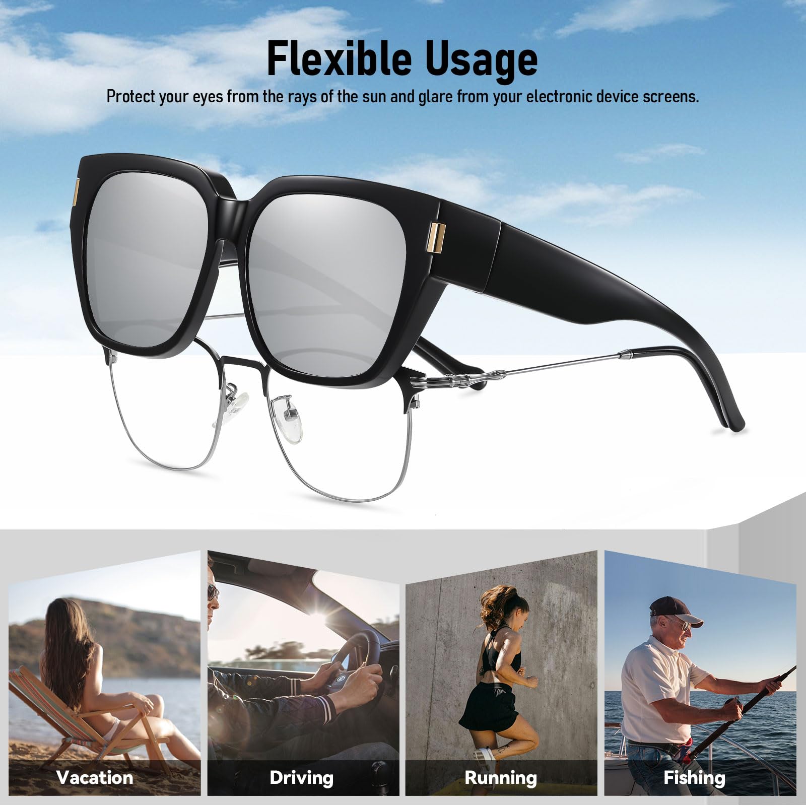 HAOLOTA Fit-Over Sunglasses for Women Men Square Shapes UV Protection SG0512