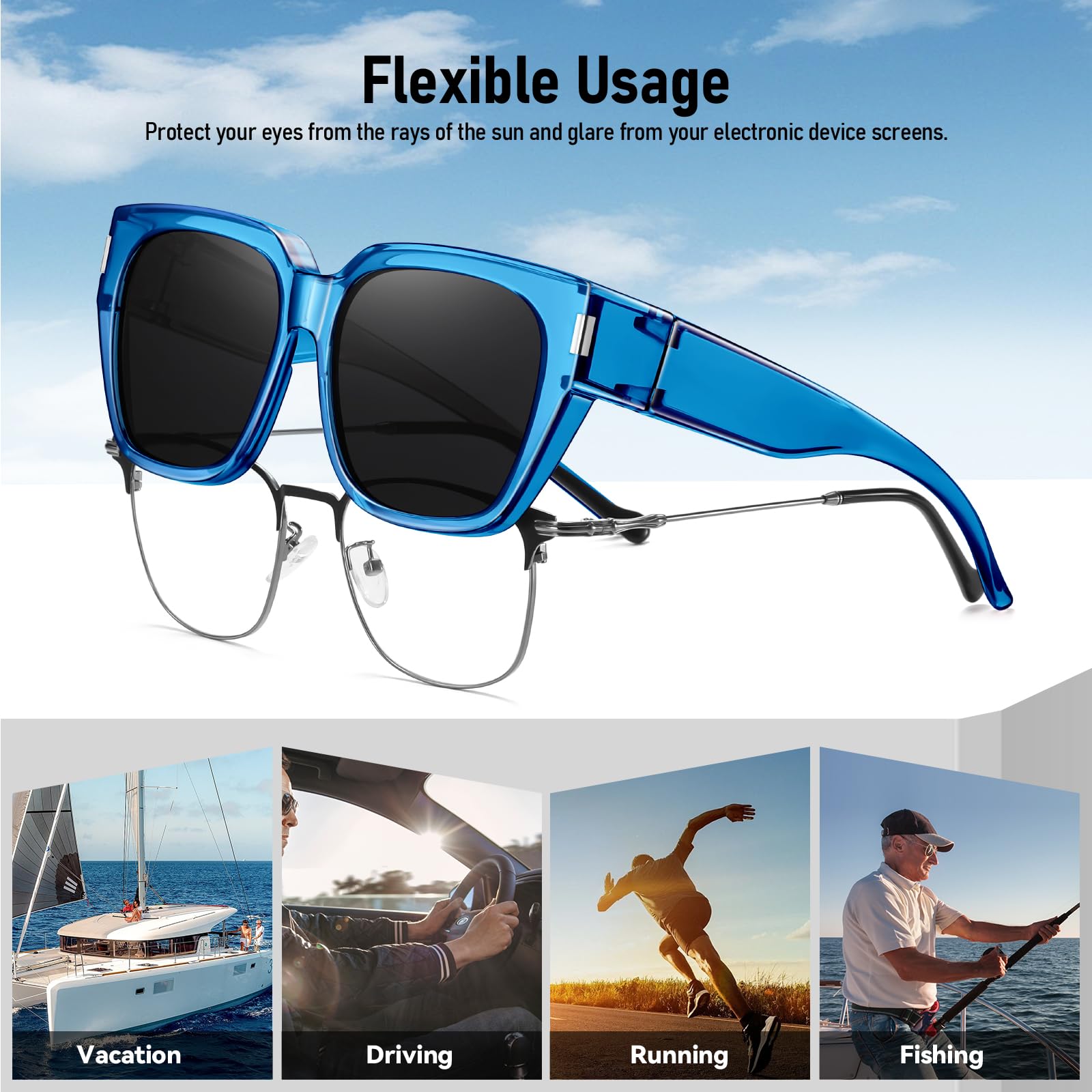 HAOLOTA Fit-Over Sunglasses for Women Men Square Shapes UV Protection SG0512