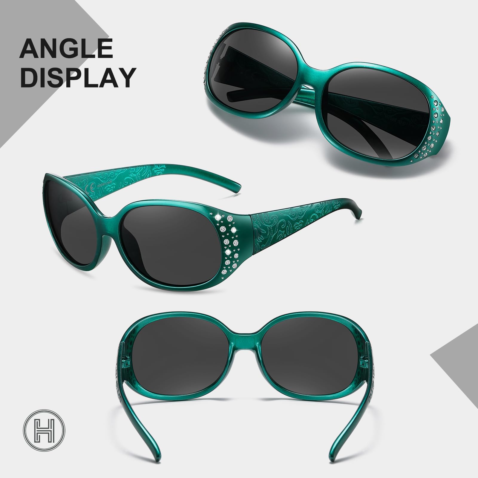 HAOLOTA Polarized Sunglasses for Women Rhinestone Wrap Around SG0008