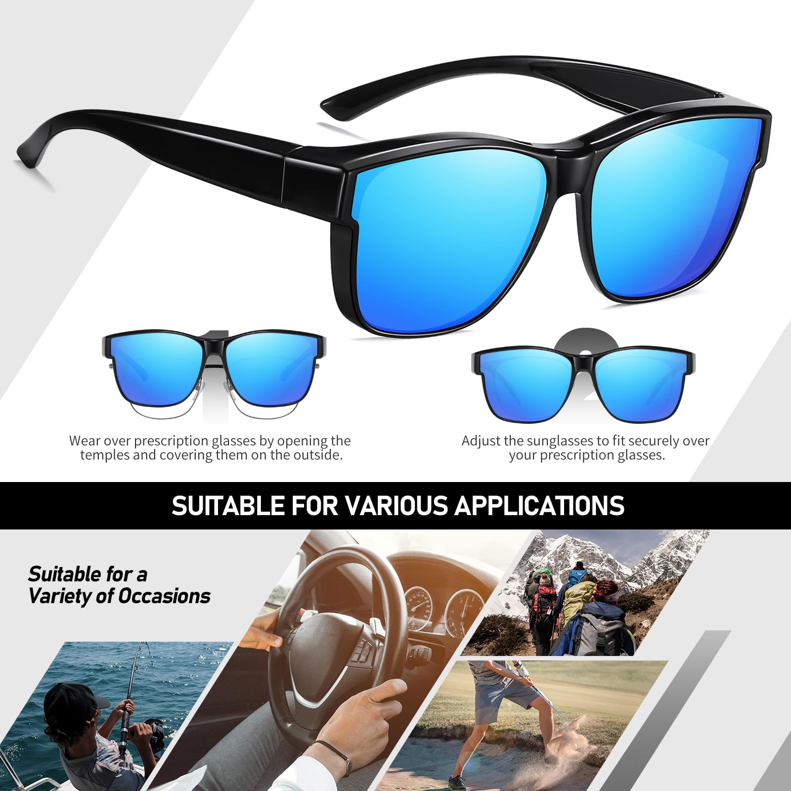 HAOLOTA Fit-Over Sunglasses Polarized for Men Square Shades UV400 Protection SG0174M