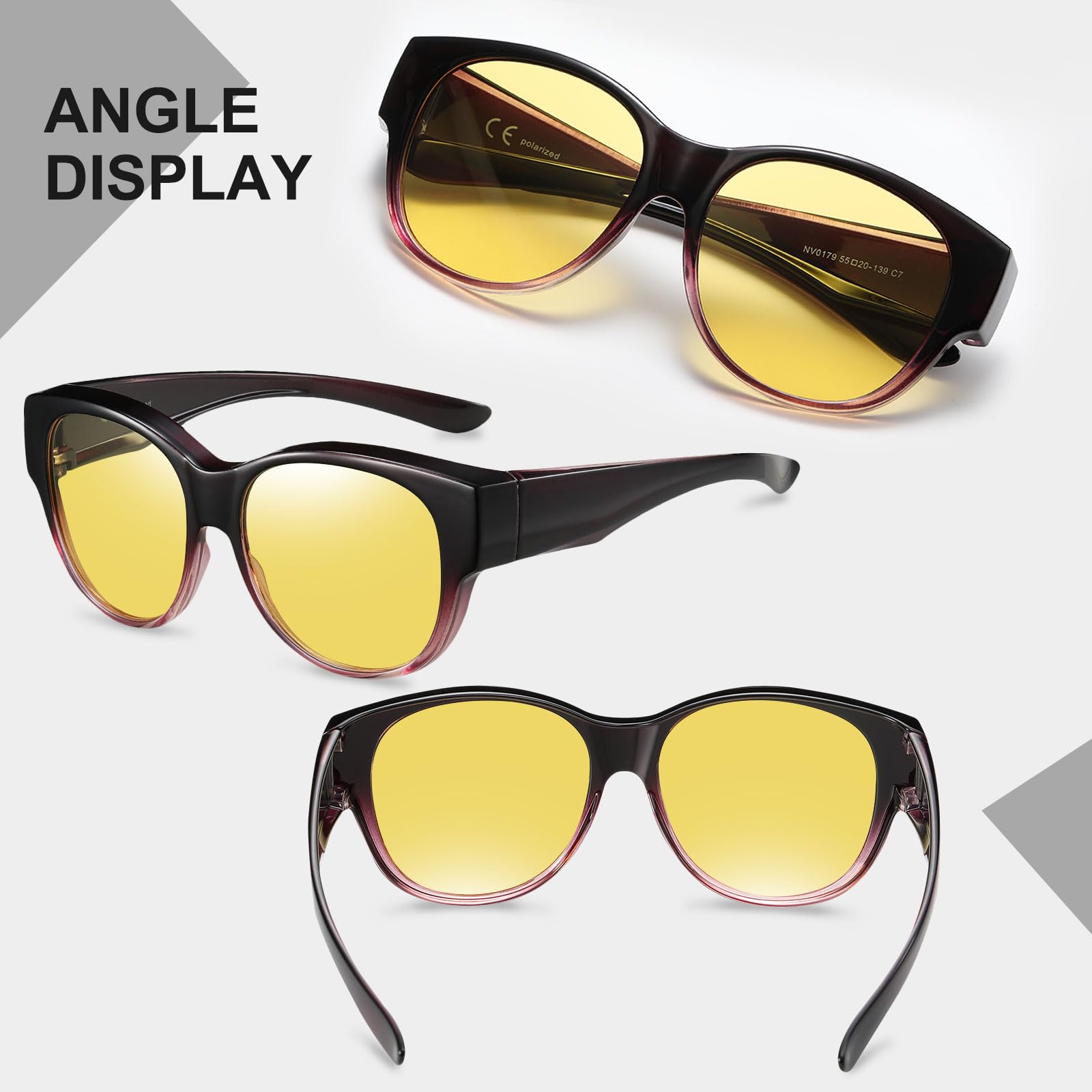 HAOLOTA Polarized Night Vision Driving Glasses Women Fit Over Glasses, Anti Glare NV0179