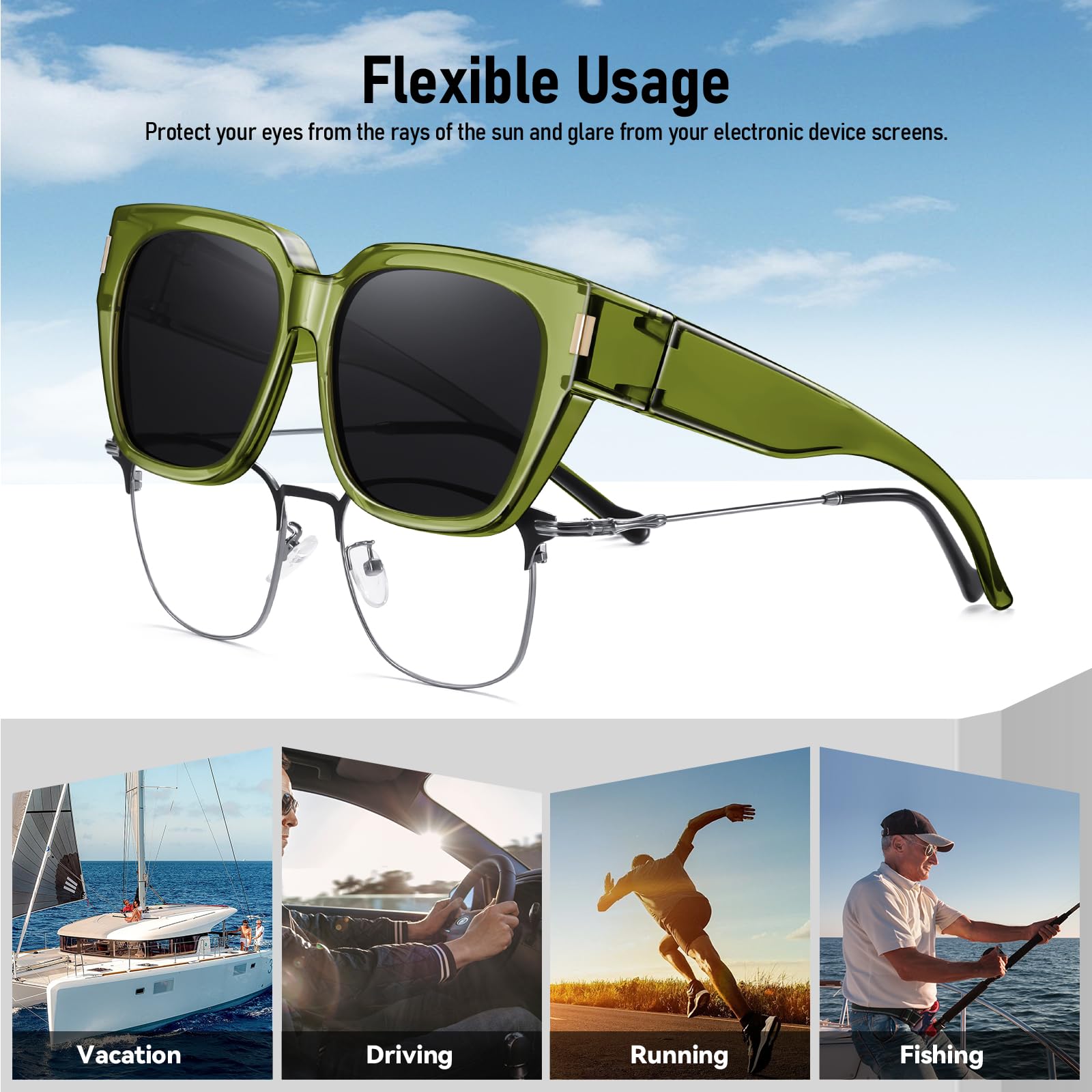 HAOLOTA Fit-Over Sunglasses for Women Men Square Shapes UV Protection SG0512