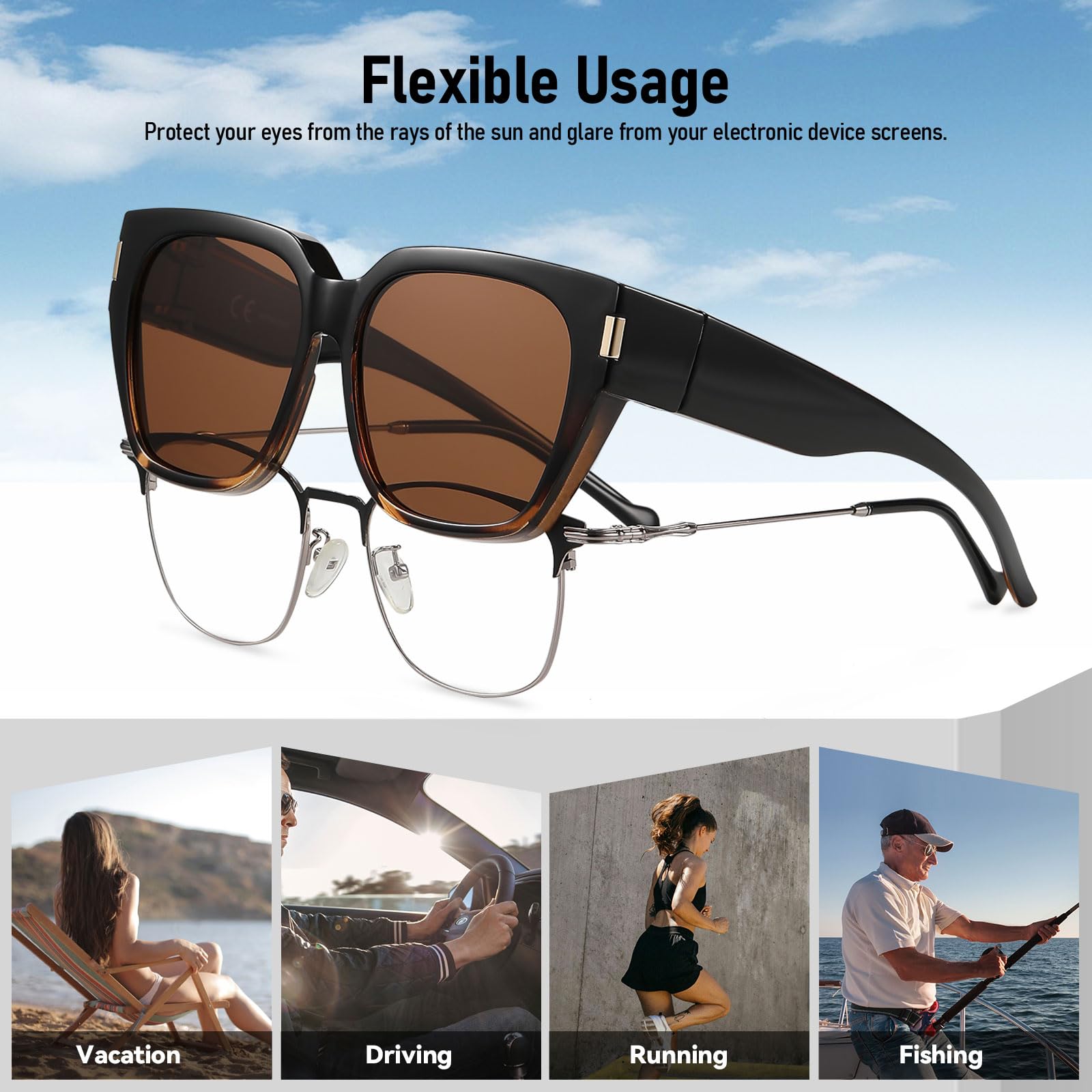 HAOLOTA Fit-Over Sunglasses for Women Men Square Shapes UV Protection SG0512