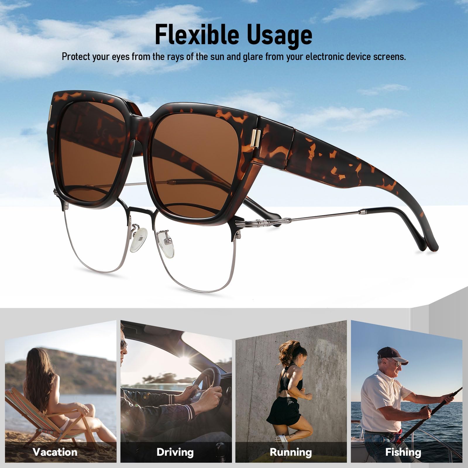 HAOLOTA Fit-Over Sunglasses for Women Men Square Shapes UV Protection SG0512