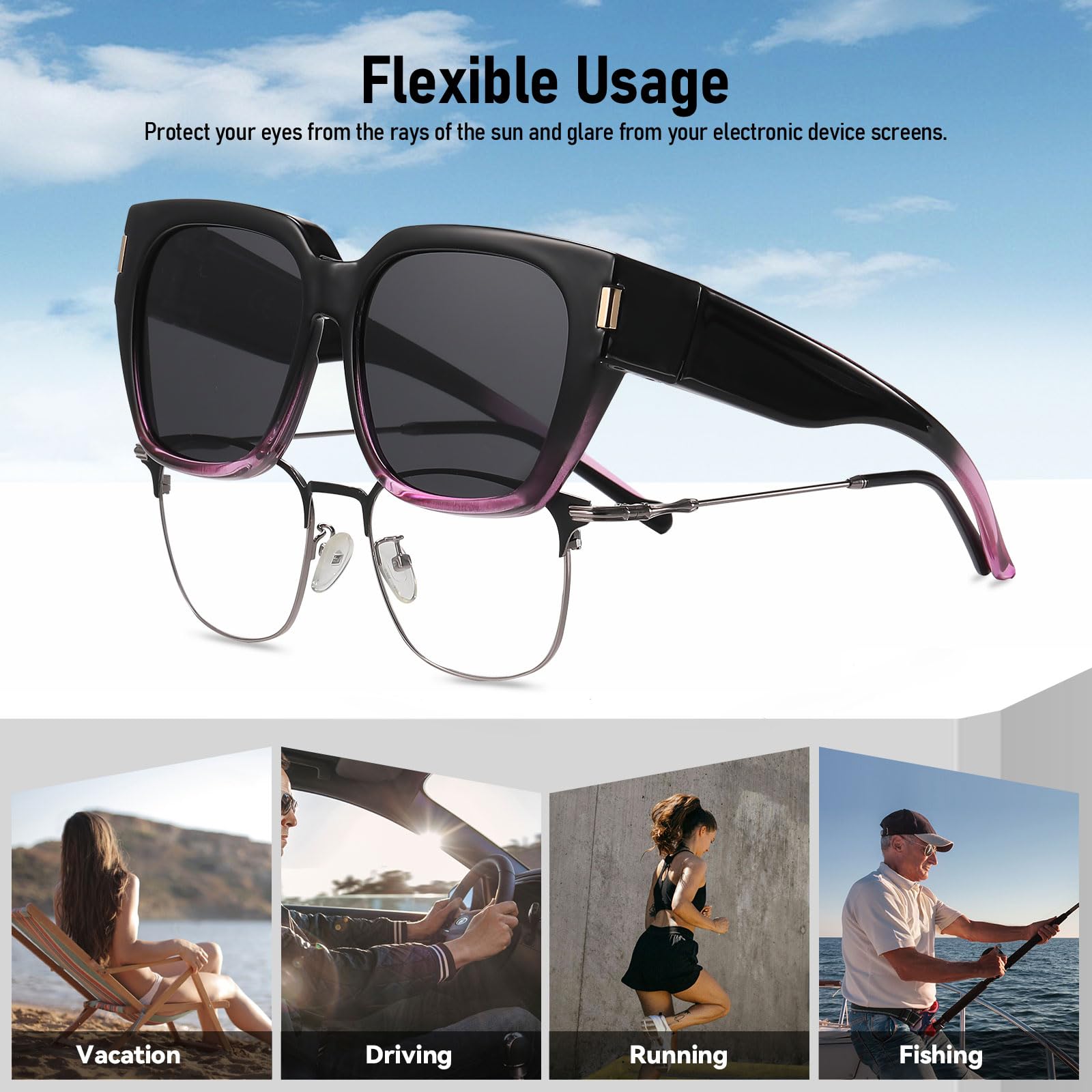 HAOLOTA Fit-Over Sunglasses for Women Men Square Shapes UV Protection SG0512