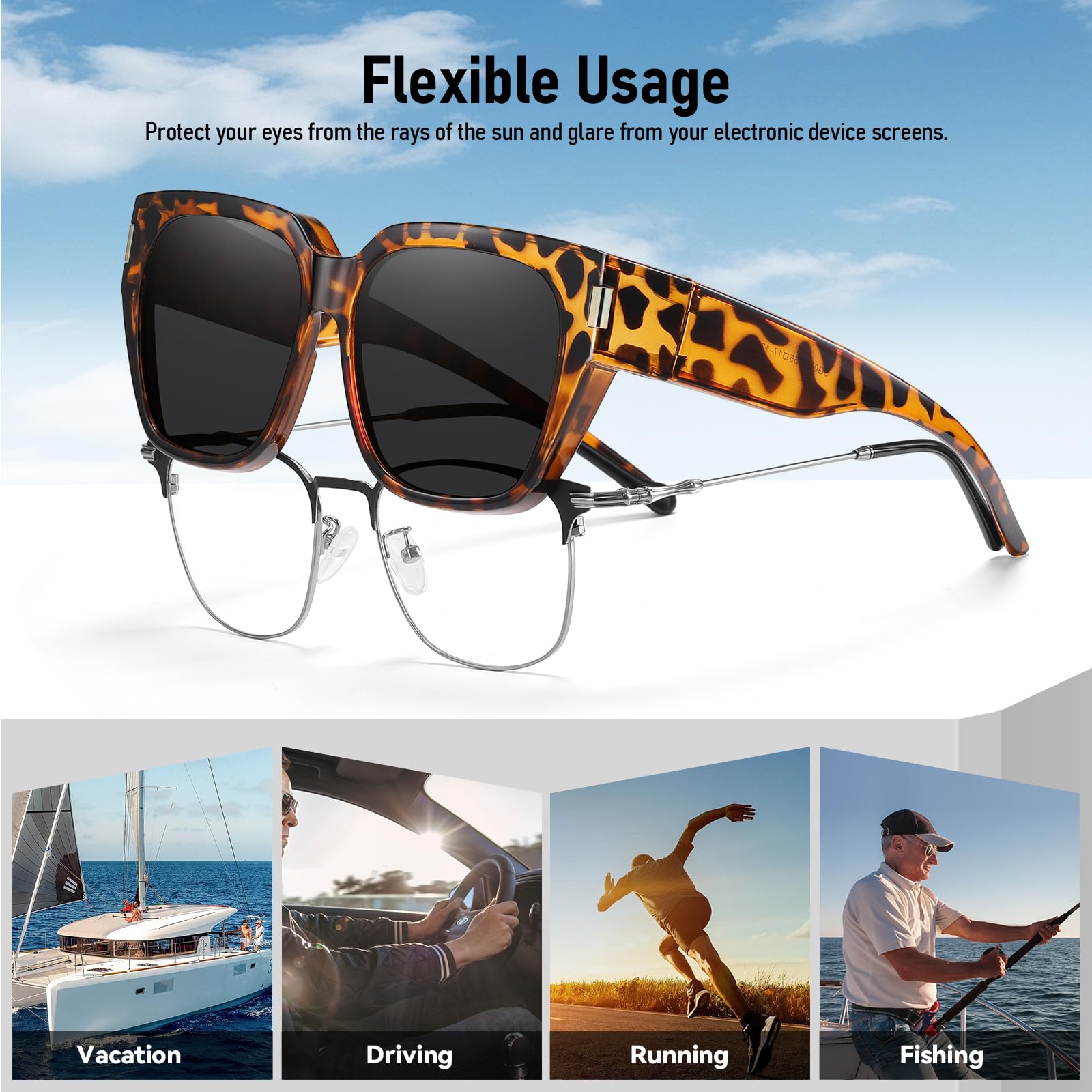 HAOLOTA Fit-Over Sunglasses for Women Men Square Shapes UV Protection SG0512