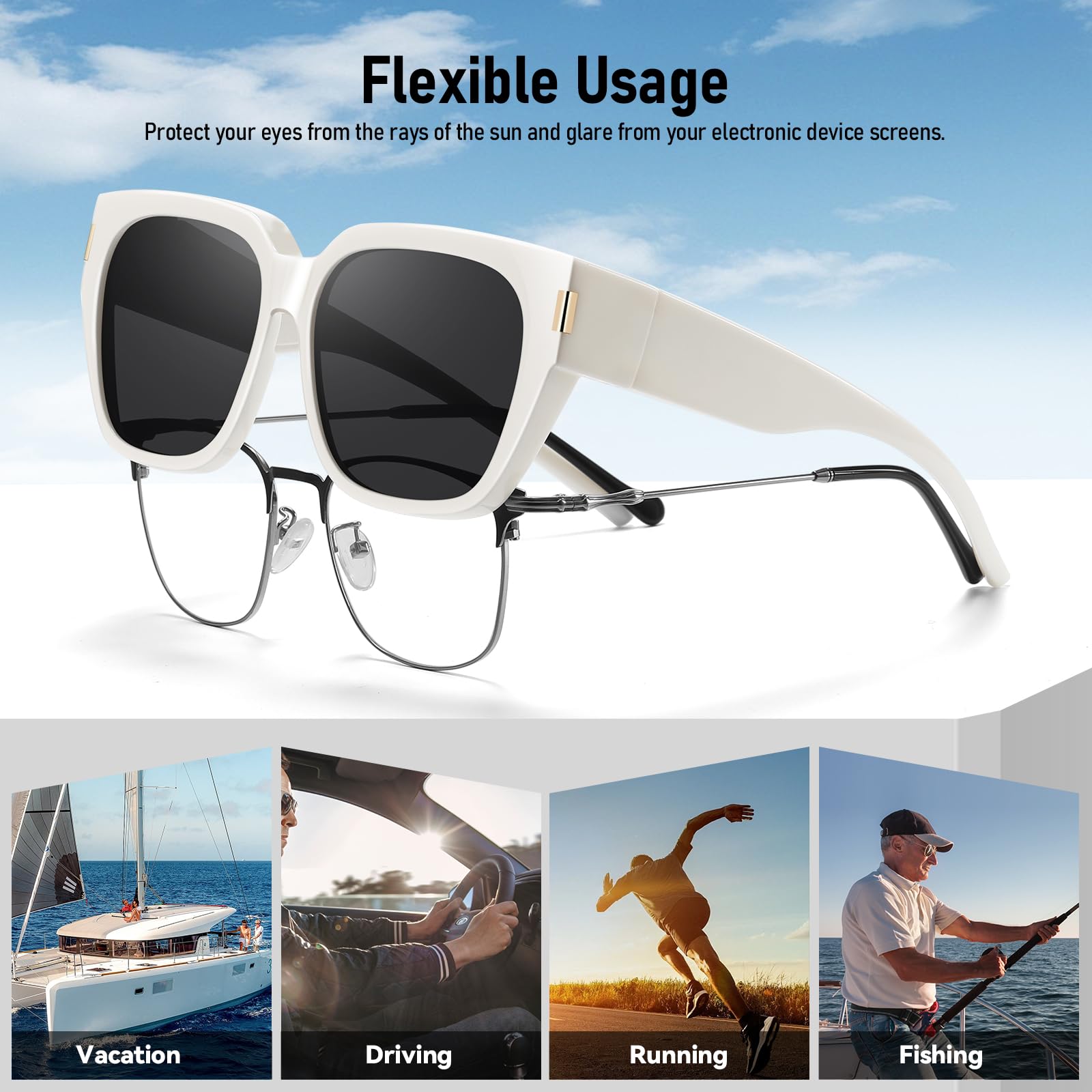 HAOLOTA Fit-Over Sunglasses for Women Men Square Shapes UV Protection SG0512