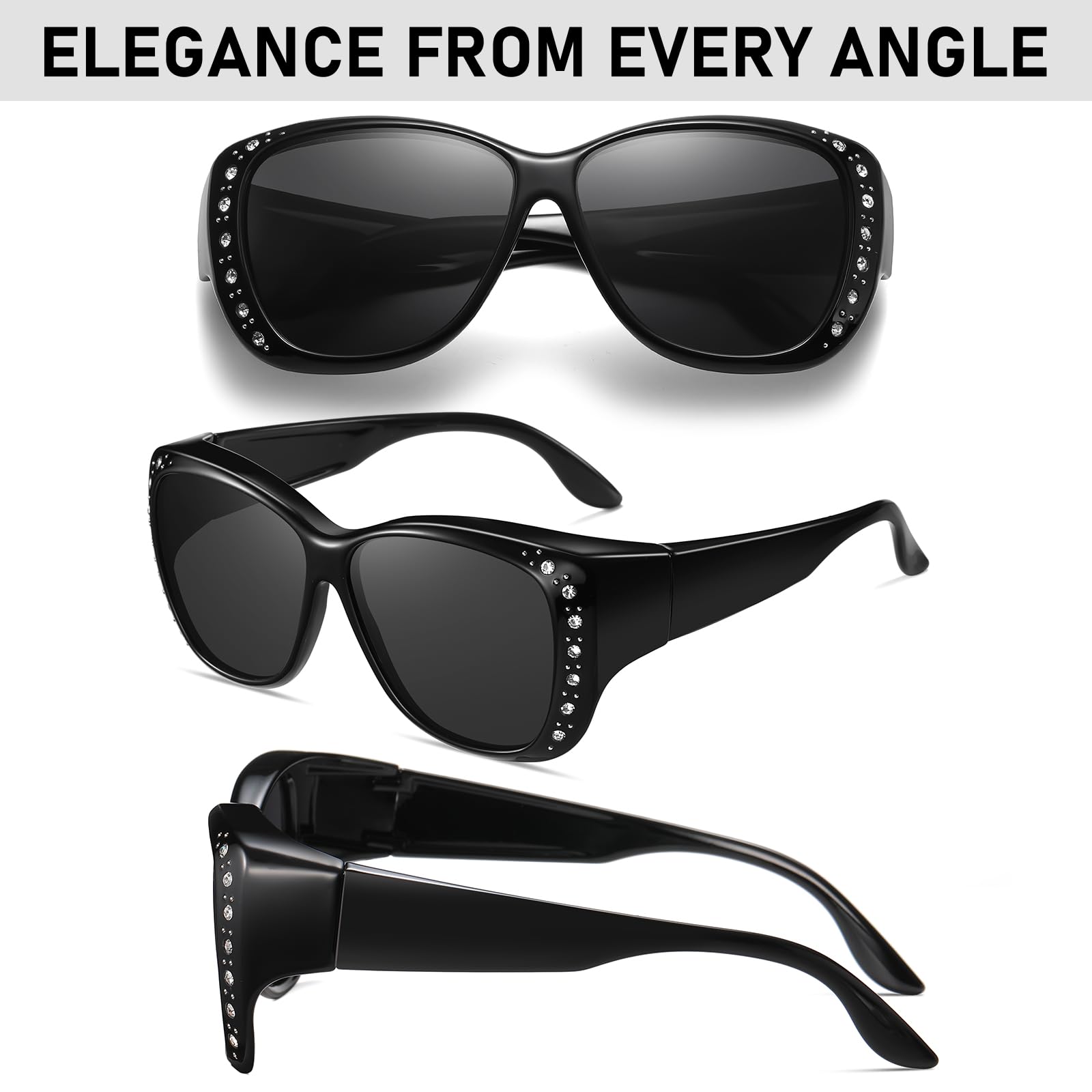HAOLOTA Women's Polarized Fit Over Sunglasses with RhinestoneUV400 Protection SG0107