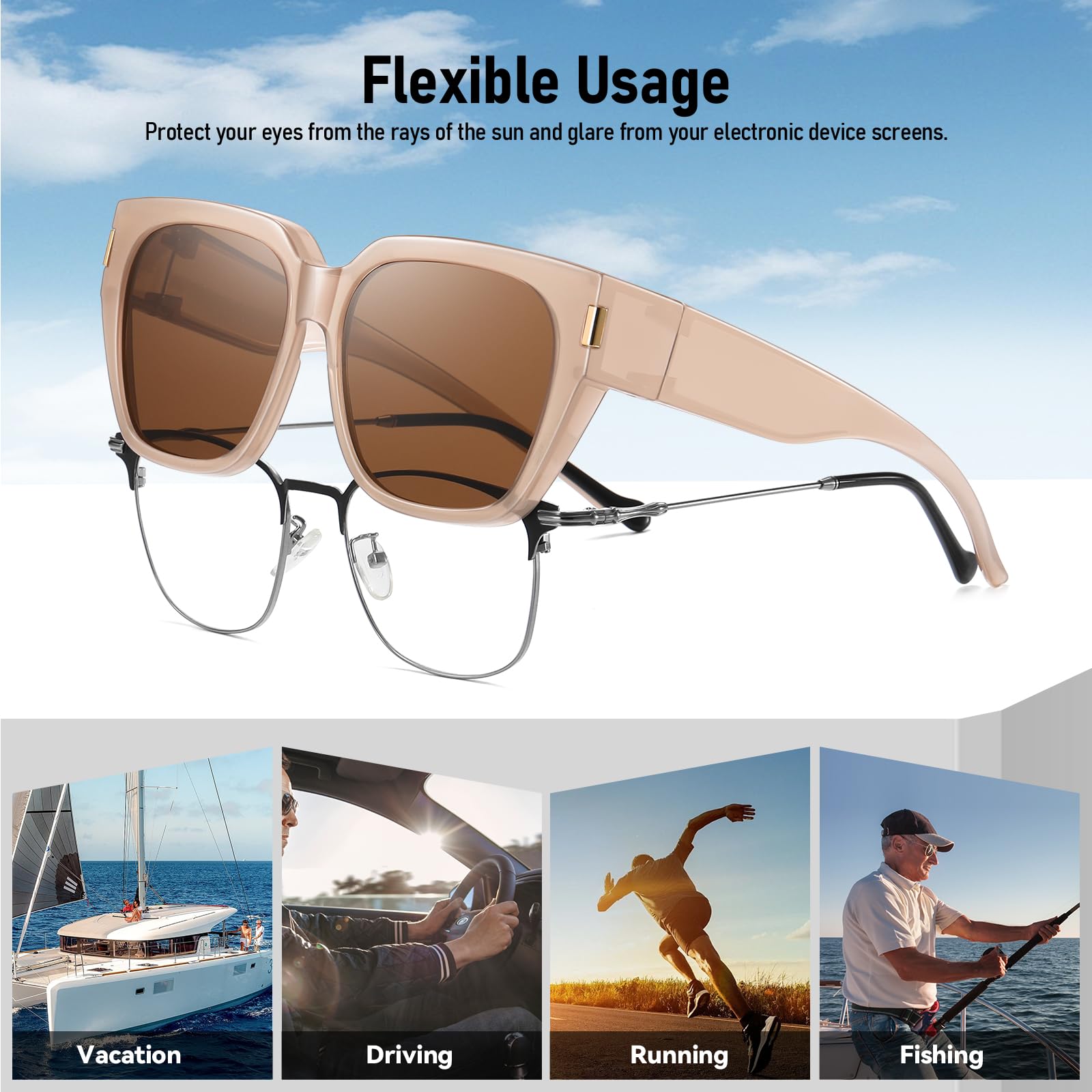 HAOLOTA Fit-Over Sunglasses for Women Men Square Shapes UV Protection SG0512
