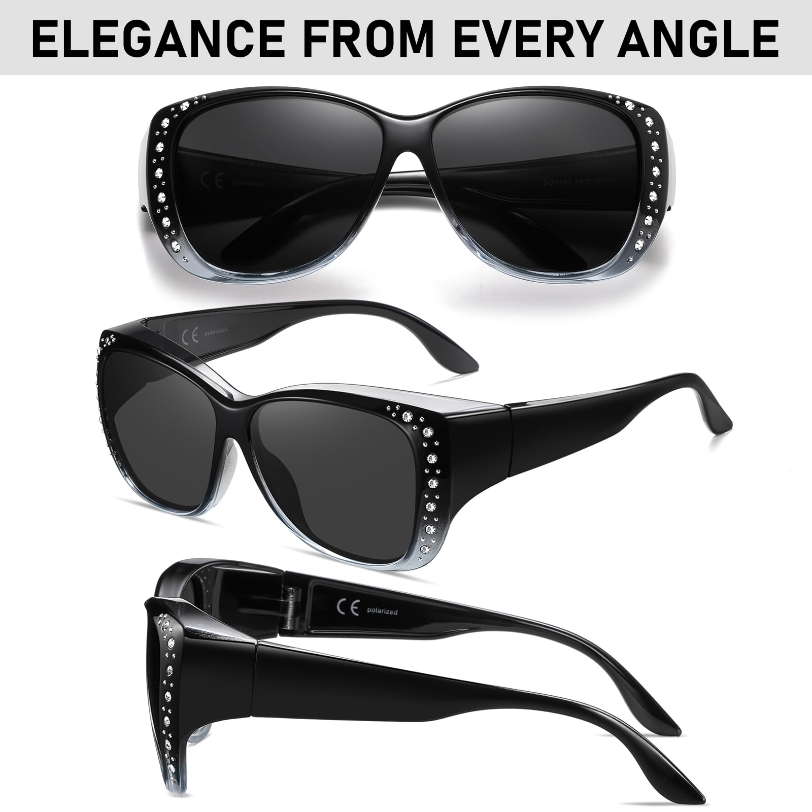HAOLOTA Women's Polarized Fit Over Sunglasses with RhinestoneUV400 Protection SG0107