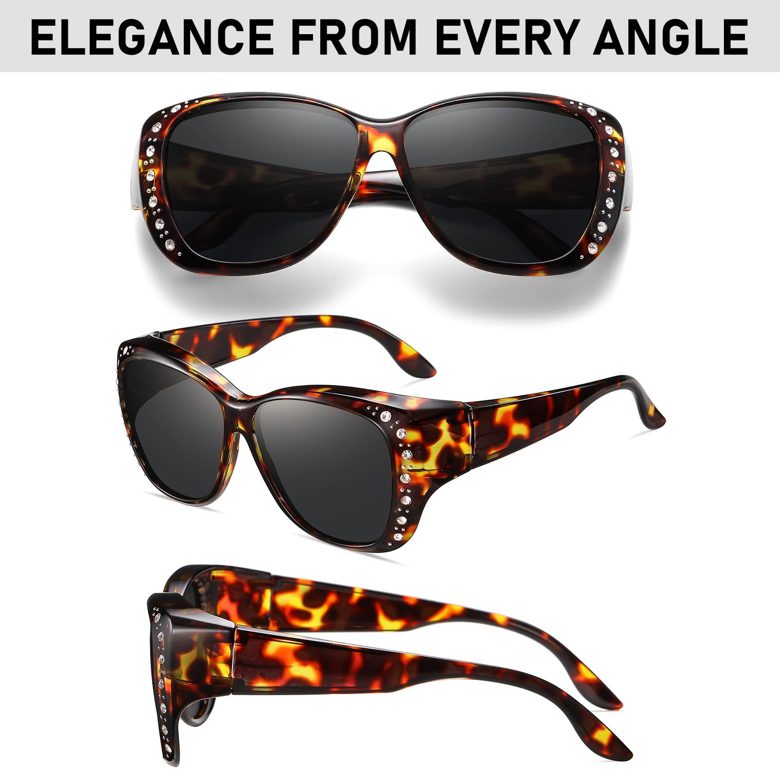 HAOLOTA Women's Polarized Fit Over Sunglasses with RhinestoneUV400 Protection SG0107