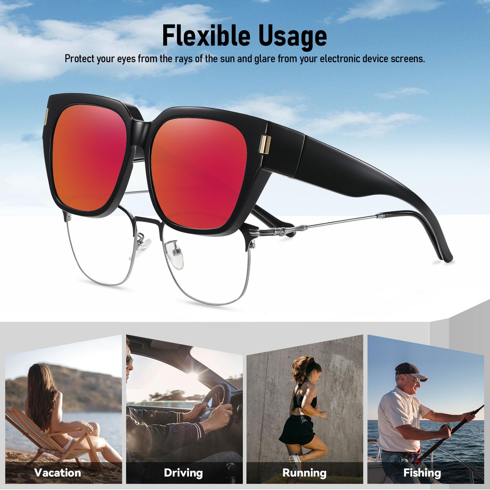 HAOLOTA Fit-Over Sunglasses for Women Men Square Shapes UV Protection SG0512