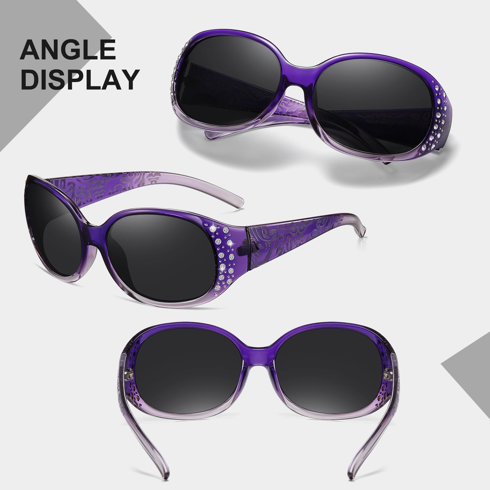 HAOLOTA Polarized Sunglasses for Women Rhinestone Wrap Around SG0008