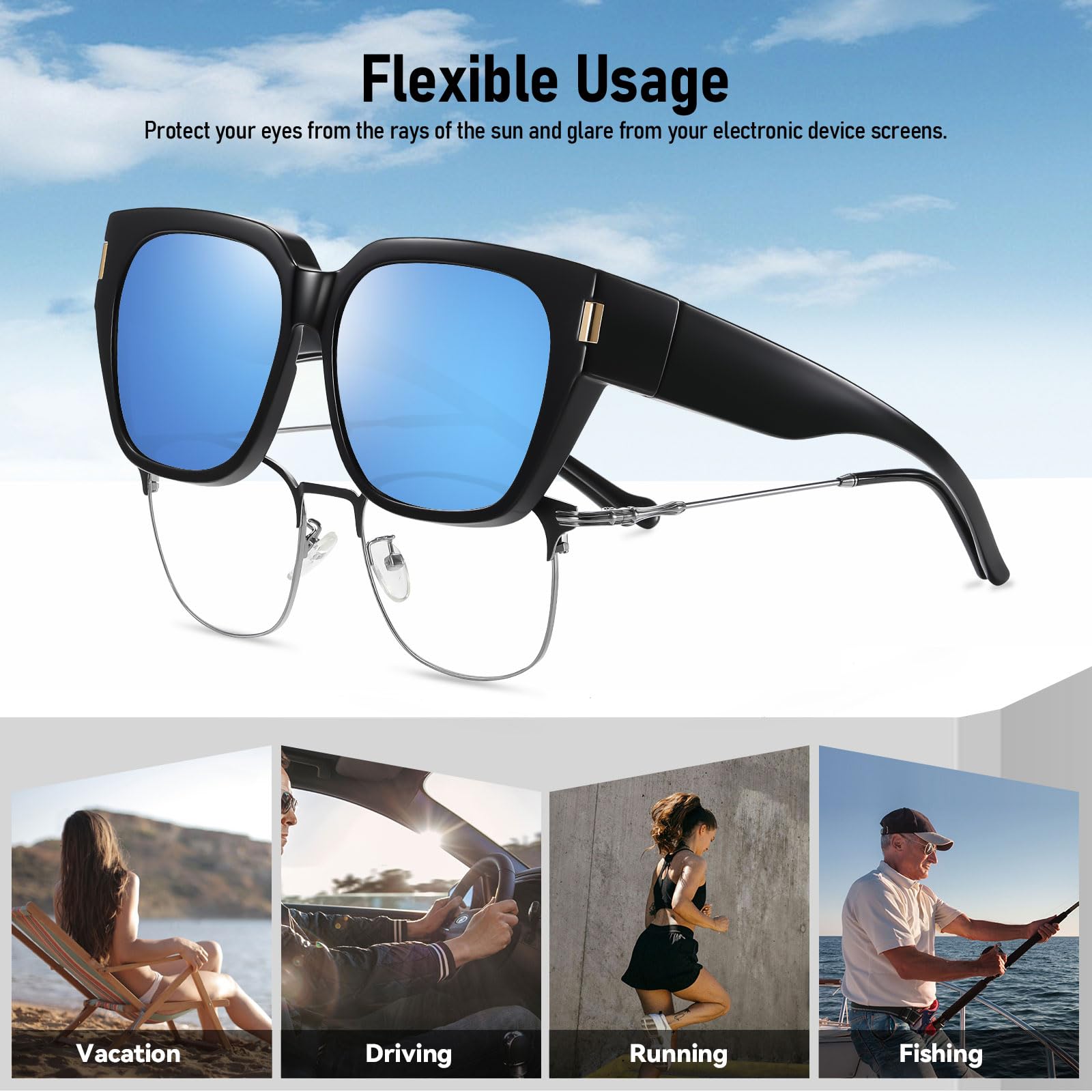 HAOLOTA Fit-Over Sunglasses for Women Men Square Shapes UV Protection SG0512