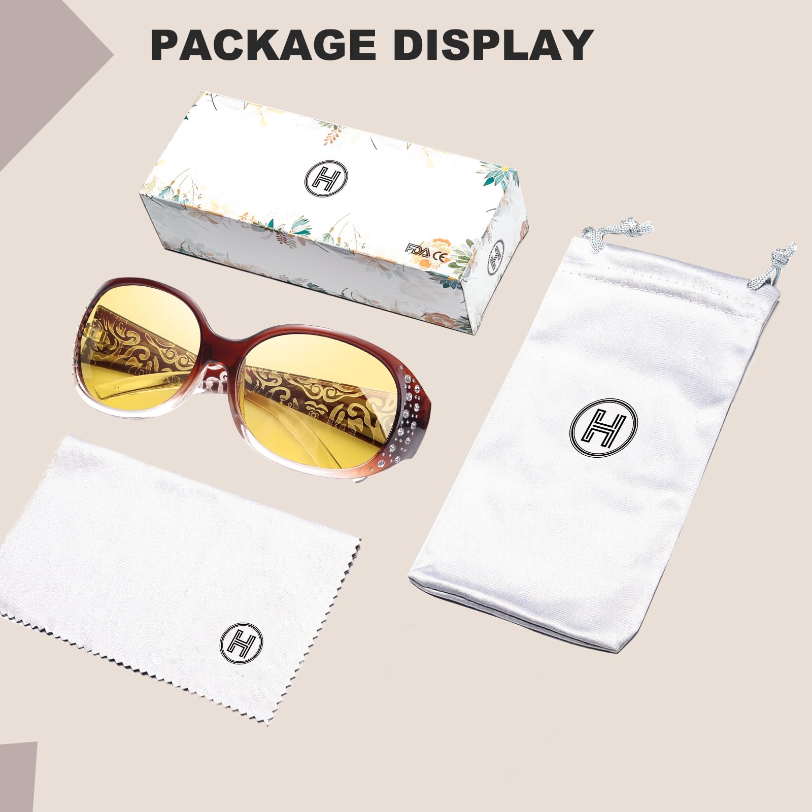 HAOLOTA Women Night Vision Driving Glasses Polarized HD Yellow Tinted Anti Glare NV0008